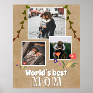 Poster Meilleures fleurs maman du monde Vieux papier 3 ph