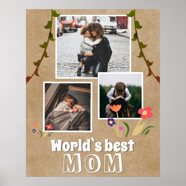 Poster Meilleures fleurs maman du monde Vieux papier 3 ph (Devant)