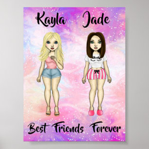 Poster Meilleurs amis Forever Blonde et Brunette Custom