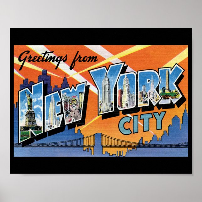 Poster Meilleurs voeux de New York City Retro Postcard (Devant)
