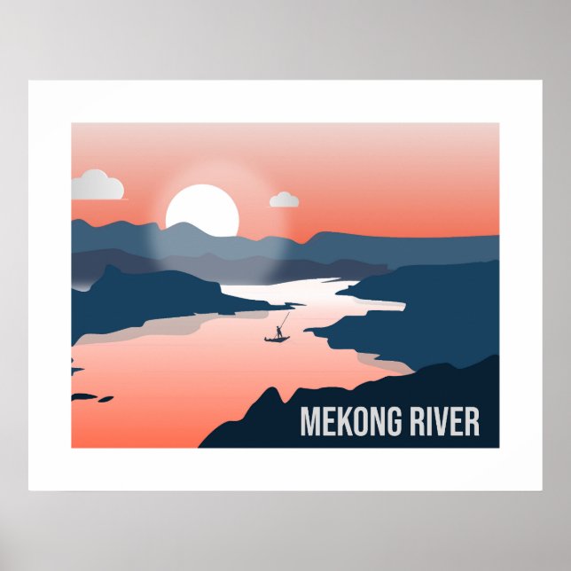 Poster Mekong River Silhouette Coucher du soleil (Devant)