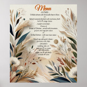 Poster Mélange bohème de fleurs turquoises, magenta, viol