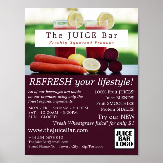 Poster Mélange de jus, barre de jus Publicité (Devant)
