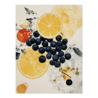 Poster Mélange de médias botaniques Citrus et Baie