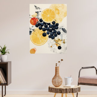 Poster Mélange de médias mixtes botaniques de citrus et d