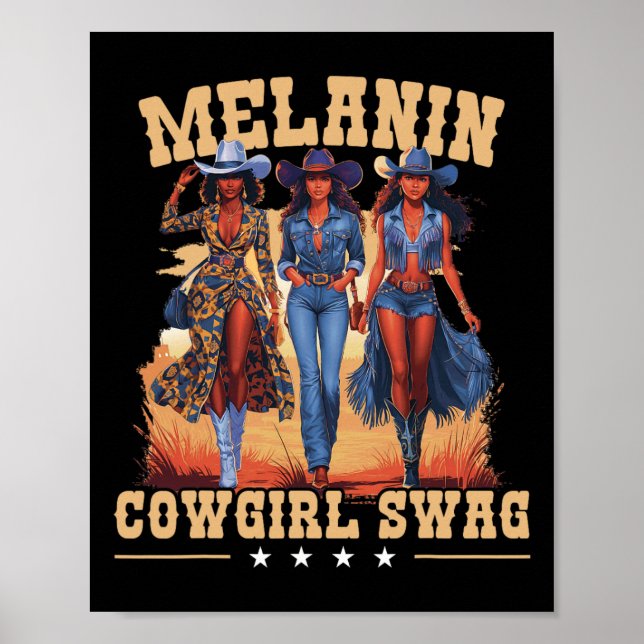 Poster Melanin Cowgirls Swag African Melanin Cowgirl Blac (Devant)