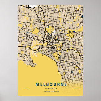 Poster Melbourne - Australie Carte de la ville jaune