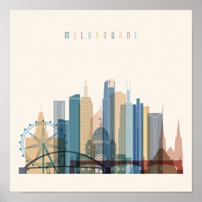 Poster Melbourne, Australie | Ville Skyline (Devant)