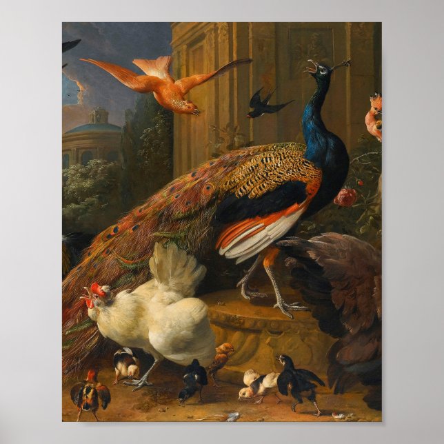 Poster Melchior d'Hondécoeter - Oiseaux dans un parc (Devant)