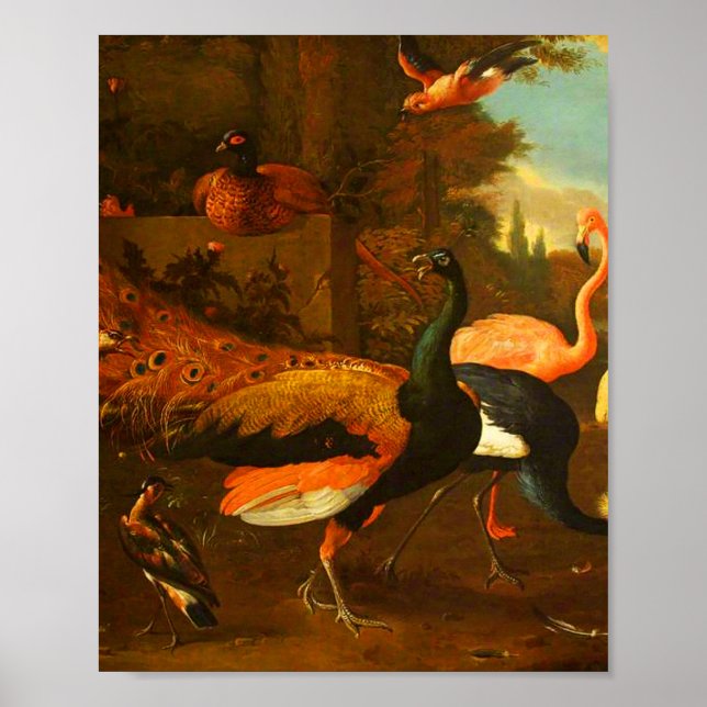 Poster Melchior d'Hondécoeter - Oiseaux dans un parc (Devant)