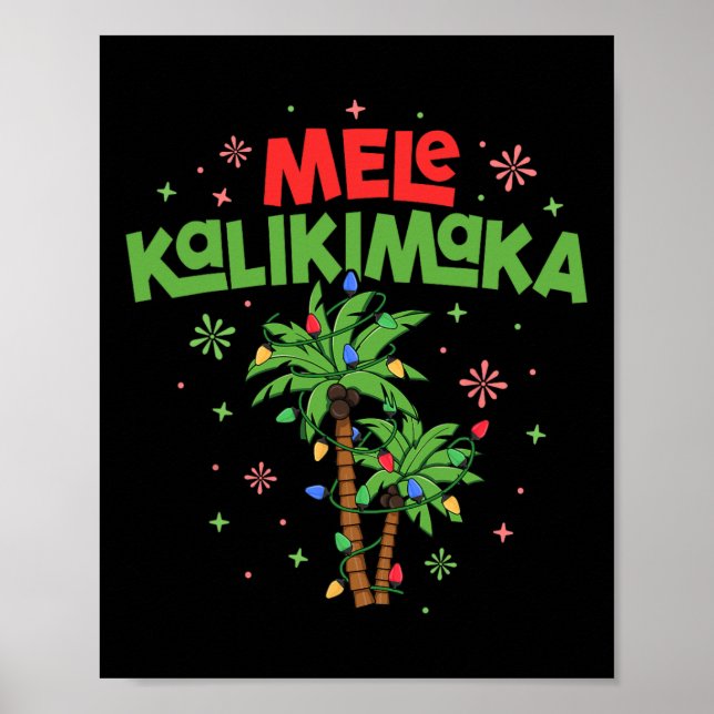 Poster Mele Kalikimaka Hawaiian Christmas Palm Tree Light (Devant)
