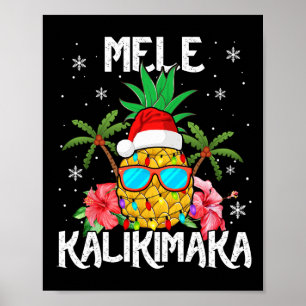 Poster Mele Kalikimaka Merry Xmas Light Père Noël Hawaiia