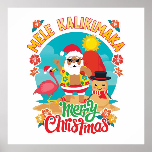 Poster Mele Kalikimaka pour un Noël hawaïen brillant (Devant)