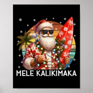 Poster Mele Kalikimaka Rétro Santa Rock On Pyjama de Noël