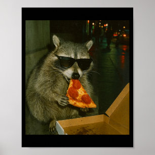 Poster Mème d'animal de raton laveur drôle mangeant Zza
