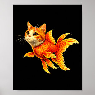Poster Mème d'animal mignon hybride de chat poisson rouge