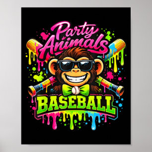 Poster Mème d'animaux de fête baseball singe drôle 