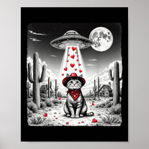Poster Mème de chat cowboy Ufo drôle de chats ovnis Saint