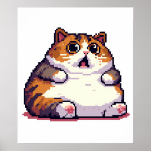 Poster Mème de chat gras orange choqué pixel art