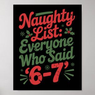 Poster Mème de Noël drôle 6-7 Liste des vilains humour Mè