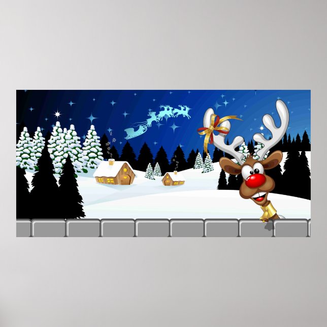 Poster Mème de Noël drôle de renne qui regarde par-dessus (Devant)