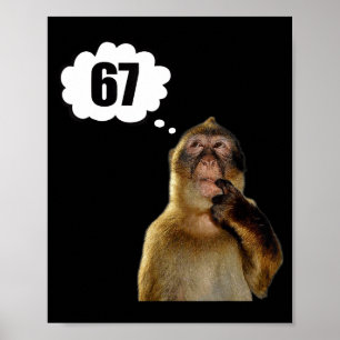 Poster Mème de singe drôle qui pense Six Sept 6 7 Mème