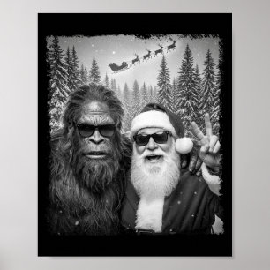 Poster Mème drôle de Sasquatch selfie cool avec Santa Noë