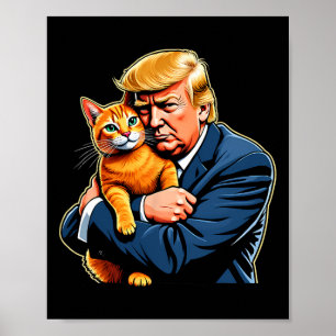 Poster Mème drôle de Trump étreignant un chat orange pour