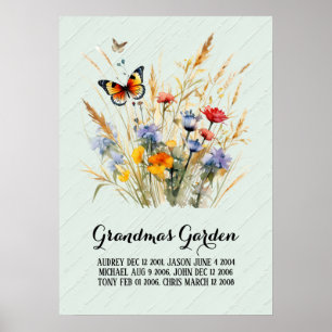 Poster Mémé jardin coeur petits-enfants