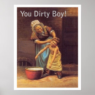 Poster Mémé lave son garçon sale, drôle vintage