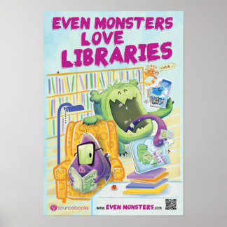 Poster Même les monstres aiment les bibliothèques 13" x 1