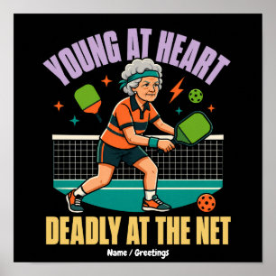 Poster Mémé Pickleball Drôle, Jeune de Coeur, Filet Morte