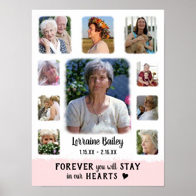 Poster Mémoire Collage de photos avec bord dégradé rose (Devant)