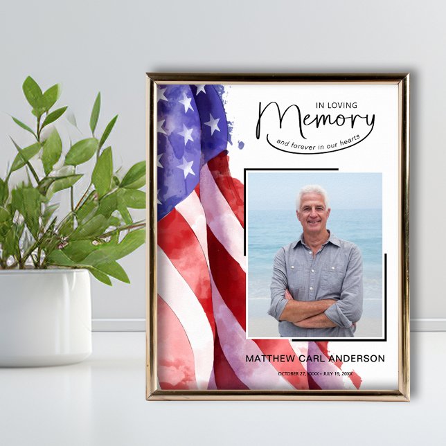 Poster Mémoire d'amour Mémorial funéraire du drapeau amér (In Loving Memory US Flag funeral memorial poster (frame not included))
