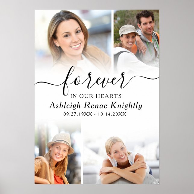 Poster Mémorial 4 Photos À jamais dans nos cœurs Script (Devant)