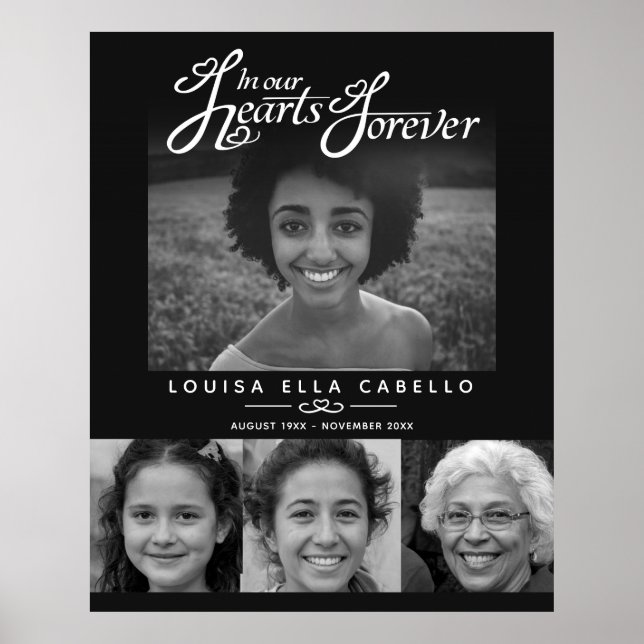Poster Mémorial dans les coeurs photos funérailles noir b (Devant)