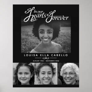 Poster Mémorial dans les cœurs photos funérailles noir bl