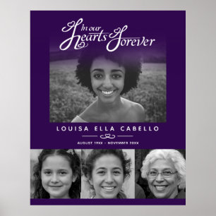 Poster Mémorial dans les cœurs photos funérailles violet 