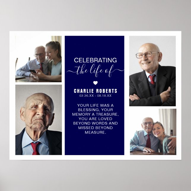 Poster Memorial de grille de photos modernes | Funéraille (Devant)