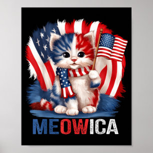 Poster Mémorial drôle de chat Meowica Jour du drapeau amé
