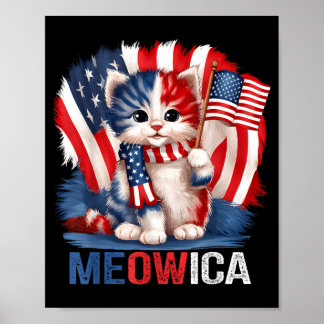 Poster Mémorial drôle de chat Meowica Jour du drapeau amé