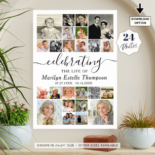 Poster Mémorial Élégant 24 Photo Célébrant la Vie