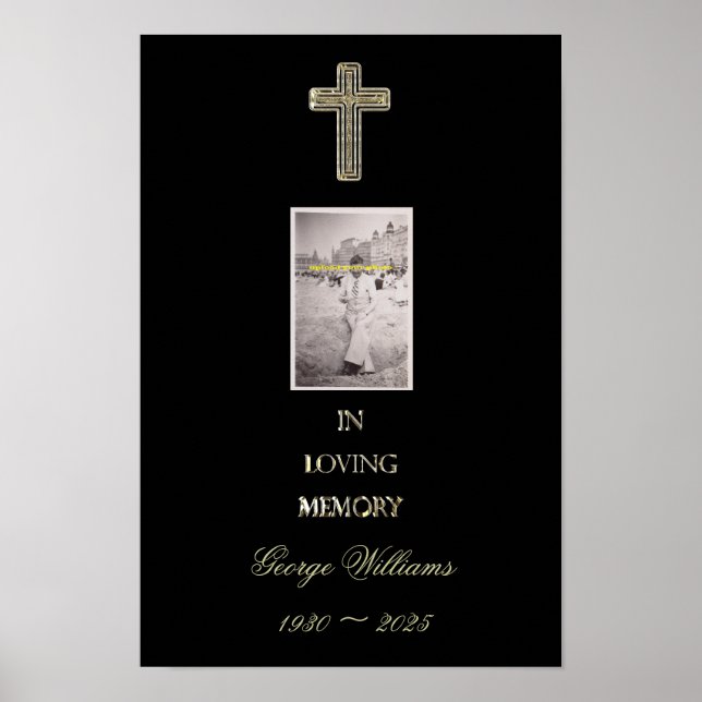 Poster Mémorial Religieux Croix d'Or Typographie Photo (Devant)