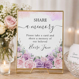 Poster Mémoriel Rose Violet Lilas Funérailles Partagez un