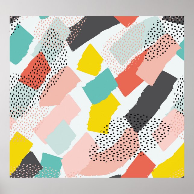 Poster Memphis brosse traits : motif vintage. (Devant)