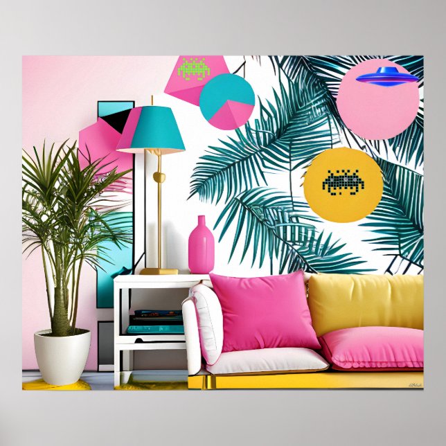 Poster Memphis Design Party in the Living Room (Devant)