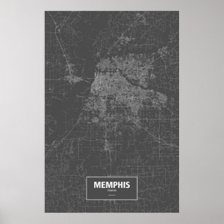 Poster Memphis, Tennessee (blanc sur noir)