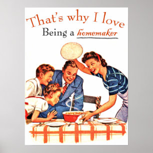 Poster Ménagère montre un repas à sa famille drôle vintag