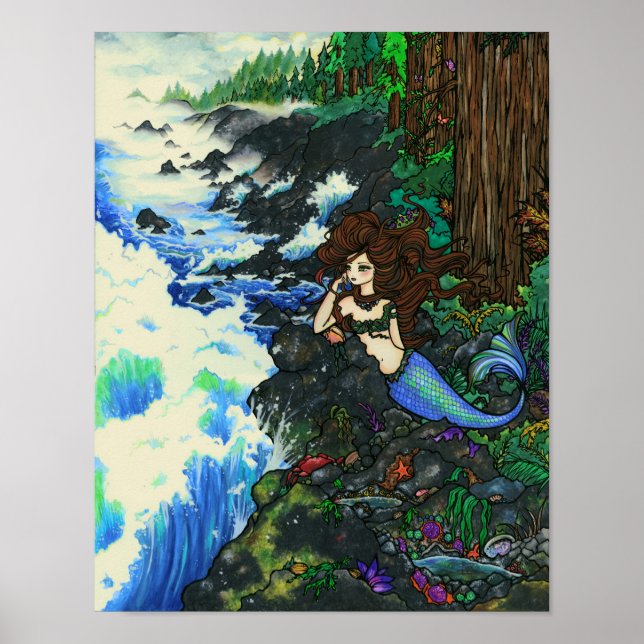 Poster "Mendocino Mermaid" Fairy Imaginaire Coast Ocean A (Devant)
