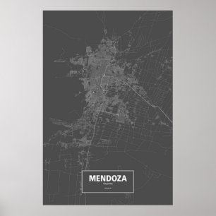 Poster Mendoza, Argentine (blanc sur noir)